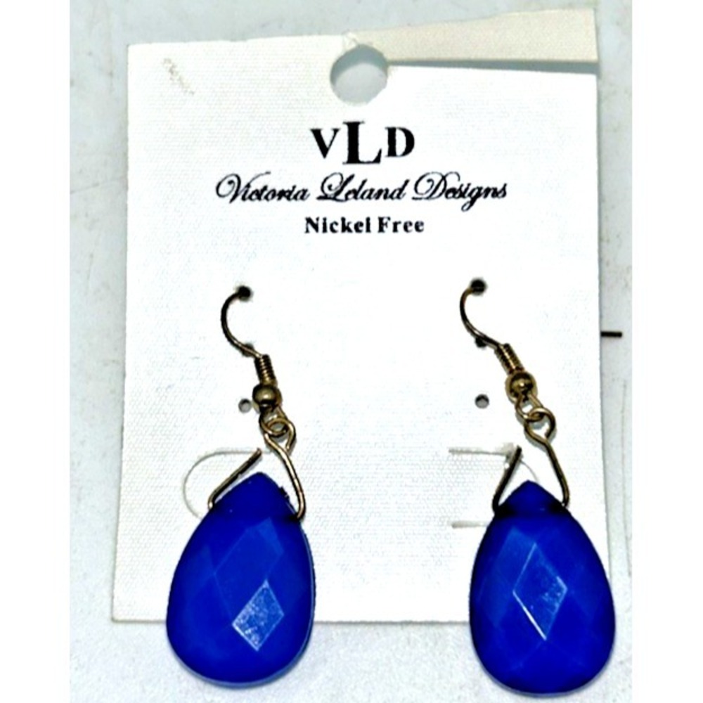 Victoria, Leland Design Blue Plastic Teardrop Earrings Nickel Free
